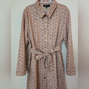 Alice Blue Textured Long Sleeve Dress in Tan and Gold